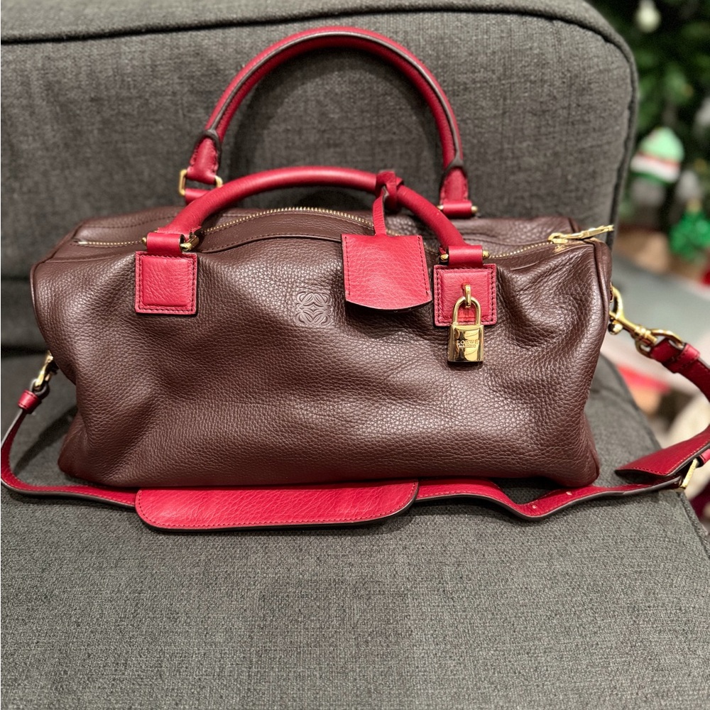 Loewe Anagram Ame Boston Brown and Red Leather Shoulder Bag